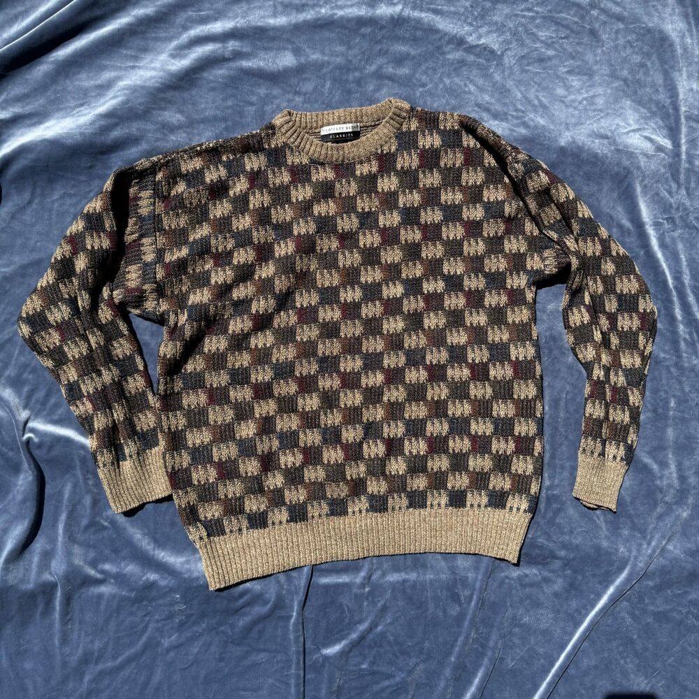 Vintage Geoffrey Beene Classics Geometric Print Crewneck Sweater Mens L